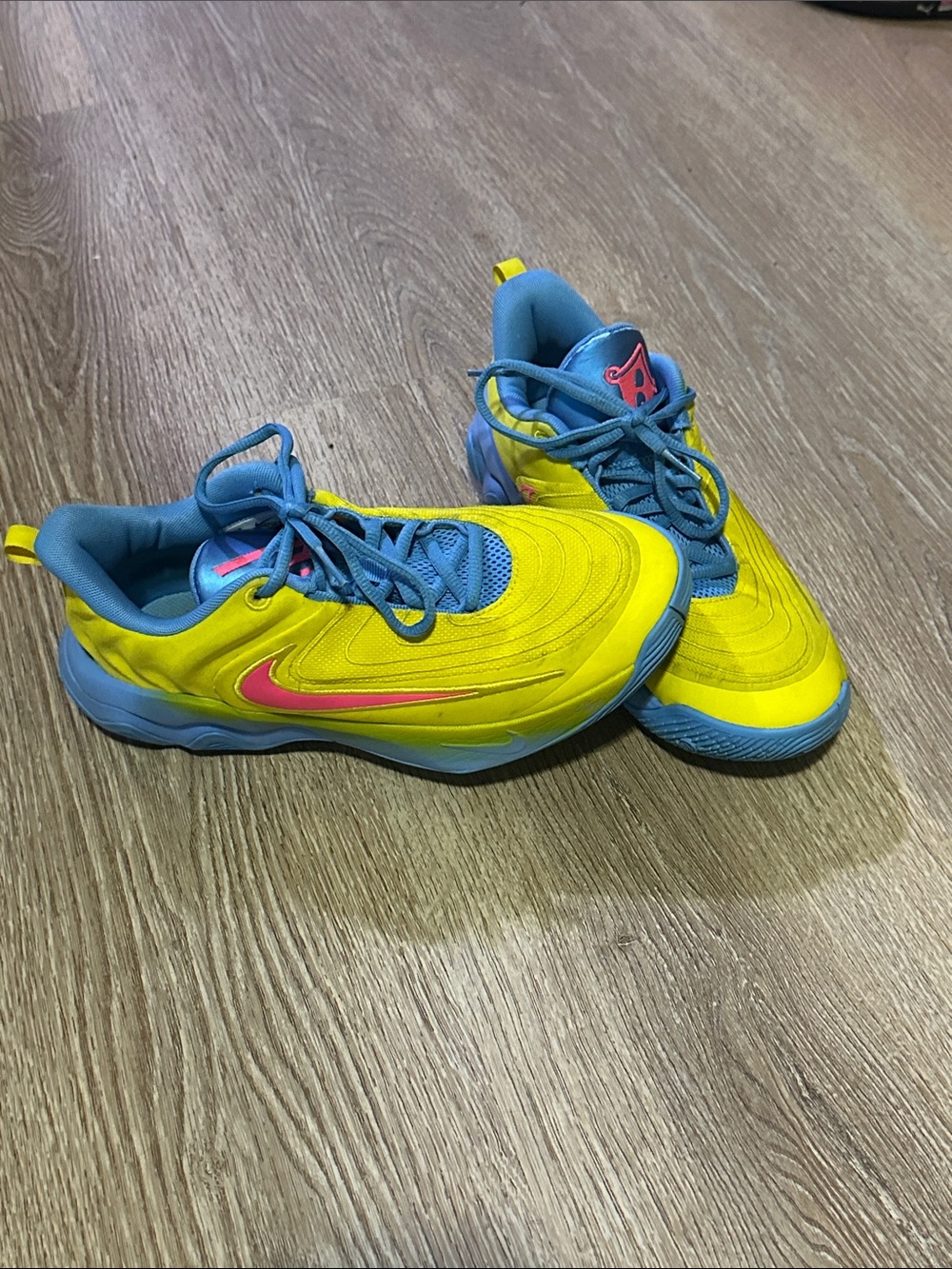 Nike Kids Yellow and Blue Sneakers with Pink Swoosh